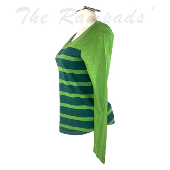 Talbots Dark Light Green Striped T-shirt Size Small - Picture 4 of 6